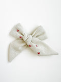 Hand Embroidered Bow - Large Hand Tied - Hearts