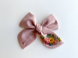 Hand Embroidered Bow - Chunky - Mauve - Floral Bunch