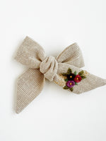 Hand Embroidered Bow - Large Hand Tied - Floral Bunch