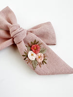 Hand Embroidered Bow - Large Hand Tied - Floral Bunch