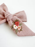 Hand Embroidered Bow - Large Hand Tied - Floral Bunch