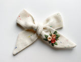 Hand Embroidered Bow - Large Hand Tied - Floral Bunch