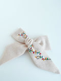 Hand Embroidered Bow - Large Hand Tied - Light Pink - Christmas Lights