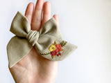 Hand Embroidered Rose Bunch - Chunky Hand Tied Bow