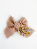 Hand Embroidered Bow - Chunky - Pink - Wildflowers