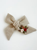 Hand Embroidered Bow - Large Hand Tied - Floral Bunch