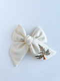Hand Embroidered Bow - Chunky - White - Christmas Tree