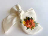 Hand Embroidered Bow - Chunky - White - Floral Bunch