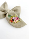 Hand Embroidered Floral Bunch - Chunky Hand Tied Bow
