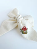 Hand Embroidered Bow - Large Hand Tied - White - Mushroom