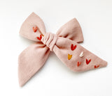 Hand Embroidered Bow - Large Hand Tied - Hearts