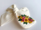Hand Embroidered Bow - Chunky - White - Floral Bunch