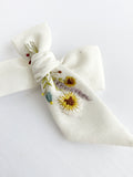 Hand Embroidered Floral- Large Hand Tied Bow