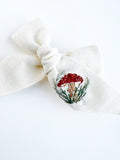 Hand Embroidered Bow - Large Hand Tied - White - Mushroom
