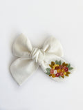 Hand Embroidered Bow - Chunky - White - Floral Bunch