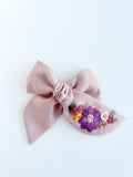 Hand Embroidered Bow - Chunky - Pink - Floral Bunch