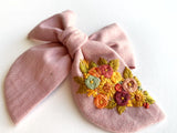 Hand Embroidered Bow - Chunky - Mauve - Floral Bunch