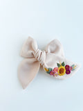 Hand Embroidered Bow - Chunky - Light Pink - Floral Bunch