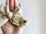 Hand Embroidered Wildflowers - Chunky Hand Tied Bow