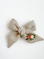 Hand Embroidered Bow - Large Hand Tied - Floral Bunch