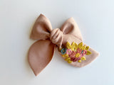 Hand Embroidered Bow - Chunky - Pink - Floral Bunch