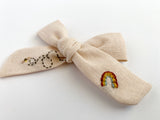 Hand Embroidered Bow - School Girl - Pink - Rainbow + Bee