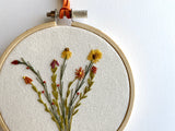 Hand Embroidered 4inch Hoop - Bright Wildflowers + Bee