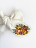 Hand Embroidered Bow - Chunky - White - Floral Bunch