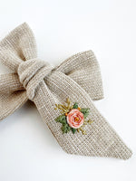 Hand Embroidered Bow - Large Hand Tied - Floral Bunch