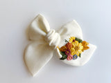 Hand Embroidered Bow - Chunky - White - Floral Bunch