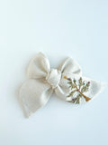 Hand Embroidered Bow - Chunky - Off White Linen - Christmas Tree