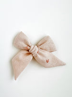 Hand Embroidered Bow - Large Hand Tied - Hearts