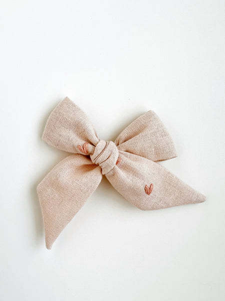 Hand Embroidered Bow - Large Hand Tied - Hearts