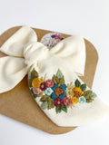 RTS Hand Embroidered Bow - Chunky - Floral Bunch on Alligator Clip