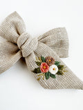 Hand Embroidered Bow - Large Hand Tied - Floral Bunch