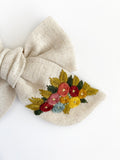 Hand Embroidered Bow - Chunky - Natural - Roses