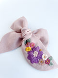 Hand Embroidered Bow - Chunky - Pink - Floral Bunch