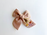 Hand Embroidered Bow - Chunky - Pink - Wildflowers