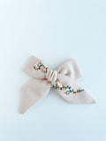 Hand Embroidered Bow - Large Hand Tied - Light Pink - Christmas Lights