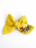 Hand Embroidered Bow - Chunky - Yellow - Floral Bunch