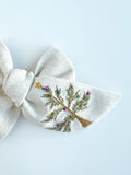 Hand Embroidered Bow - Chunky - Off White Linen - Christmas Tree