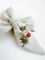 Hand Embroidered Bow - Large Hand Tied - Floral Bunch