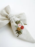 Hand Embroidered Bow - Large Hand Tied - Floral Bunch