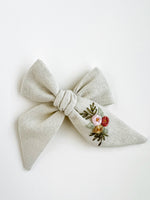 Hand Embroidered Bow - Large Hand Tied - Floral Bunch