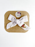 RTS Hand Embroidered Bow - School Girl - Floral Bunch on Alligator Clip