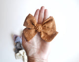 Toasted Pecan Embroidered Bow, Children's Hair Accessories, Hair Bows