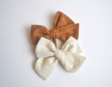 Toasted Pecan Embroidered Bow, Children's Hair Accessories, Hair Bows